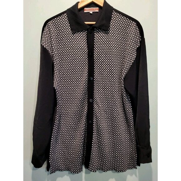 Vtg Michael Irvin Long Sleeve Button Up Mixed Fabric Shirt Black Diamond Sz L - Picture 1 of 7